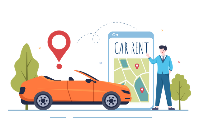Commandez une voiture en location via une application mobile  Illustration