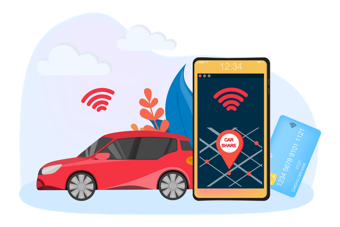 Commander une voiture via l'application mobile  Illustration
