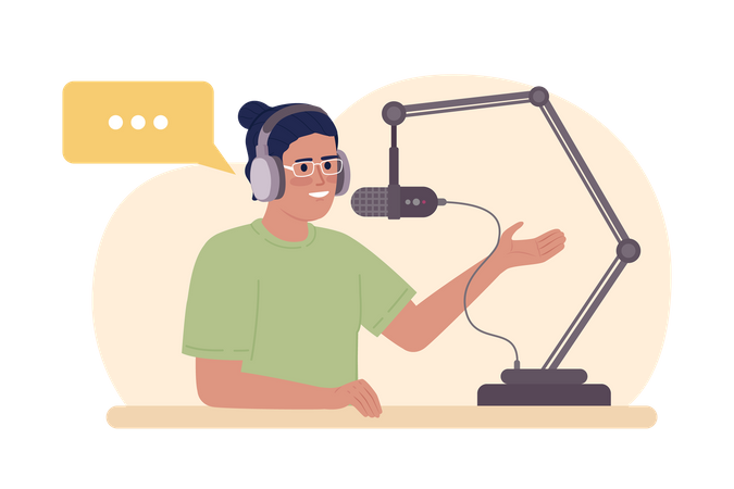 Commentator recording personal podcast  Illustration