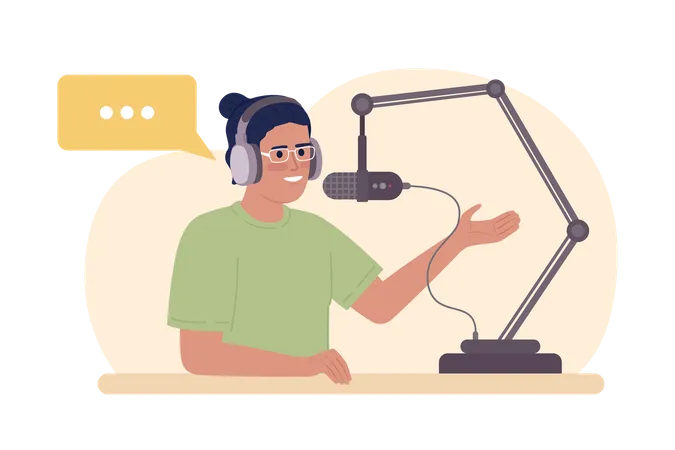 Commentator recording personal podcast  Illustration