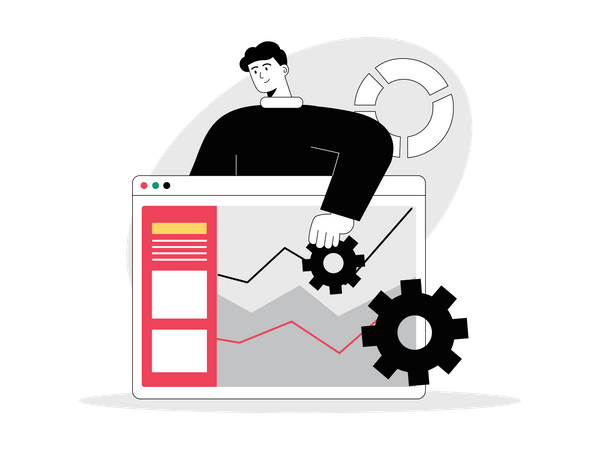 Commerçant masculin effectuant une analyse technique en ligne  Illustration