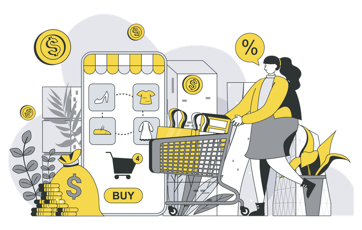Commerce in mobile app Illustration