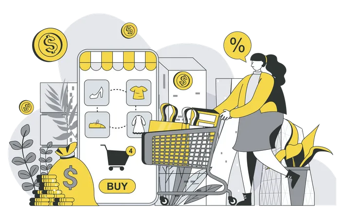 Commerce in mobile app Illustration