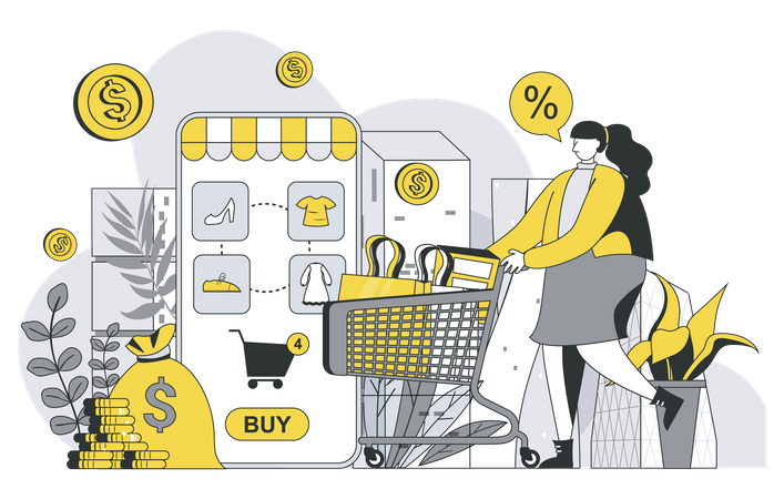 Commerce in mobile app  Illustration