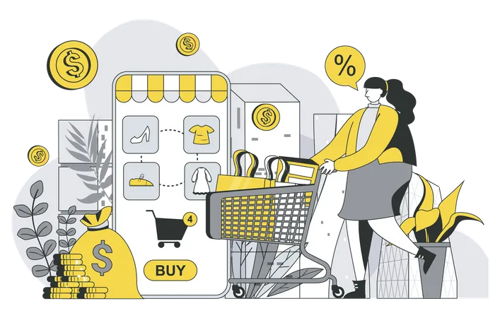 Commerce in mobile app  Illustration