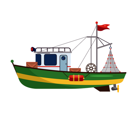 Commercial fishing trawler for fishery industrial of seafood production Illustration