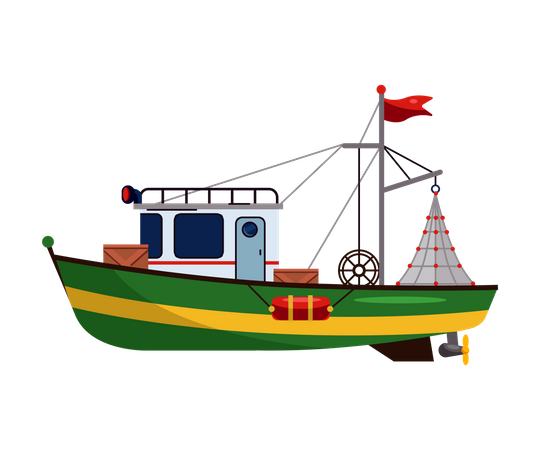 Commercial fishing trawler for fishery industrial of seafood production  Illustration