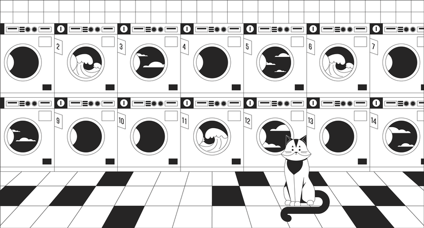 Commercial washers with cat  Illustration