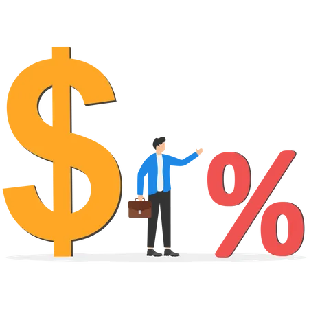 Commission Payment Interest Rate For Loan Payment Or Investment Profit Percentage Incentive To Reward Or Motivate Concept Businessman Salesperson Standing With Money Bag And Commission Portion Illustration