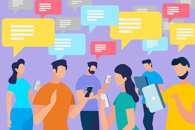 Communicating People Crowd with Speech Bubbles Illustration