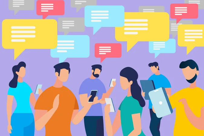 Communicating People Crowd with Speech Bubbles  Illustration