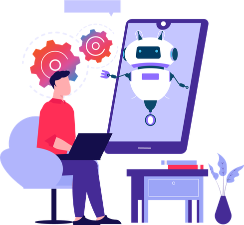 Communicating With Ai Bot  Illustration