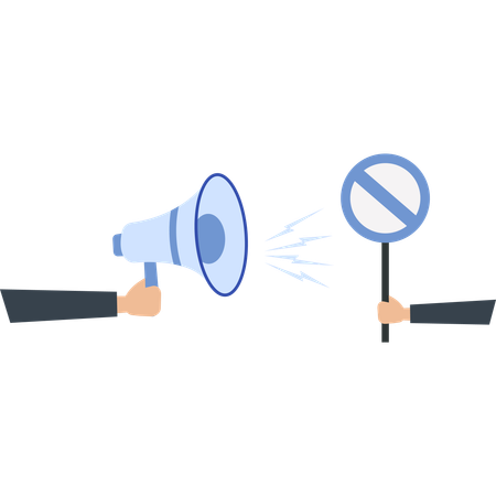 Communication and prohibition with megaphone and sign  Illustration