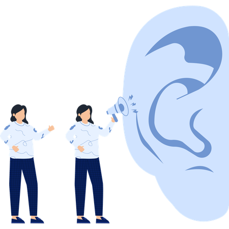 Communication, audition et information avec des personnes et une oreille  Illustration