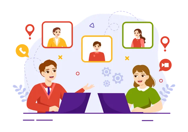 Communication Methods Vector Illustration With Team Referral Marketing Project Management Social Networks And Public Relations In Flat Background Illustration