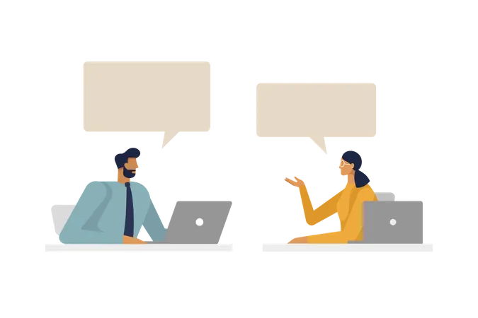 A Young Man And A Woman At A Business Meeting Communicate At The Desk Illustration