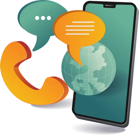 Communication with mobile and speech bubbles  Illustration