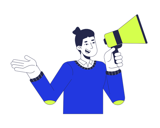 Communicative caucasian man talking through megaphone  Illustration