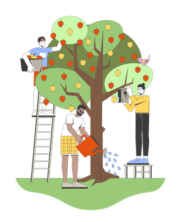 Community apple harvest  Illustration