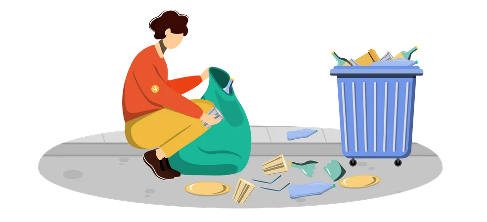 Community worker cleaning trash Illustration