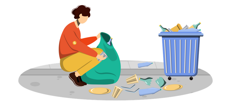 Community worker cleaning trash  Illustration