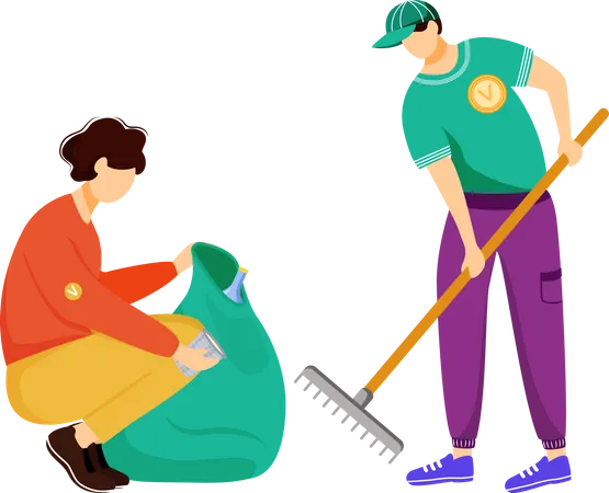 Community workerw cleaning trash Illustration