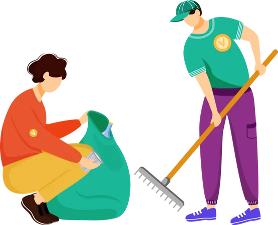 Community workerw cleaning trash  Illustration