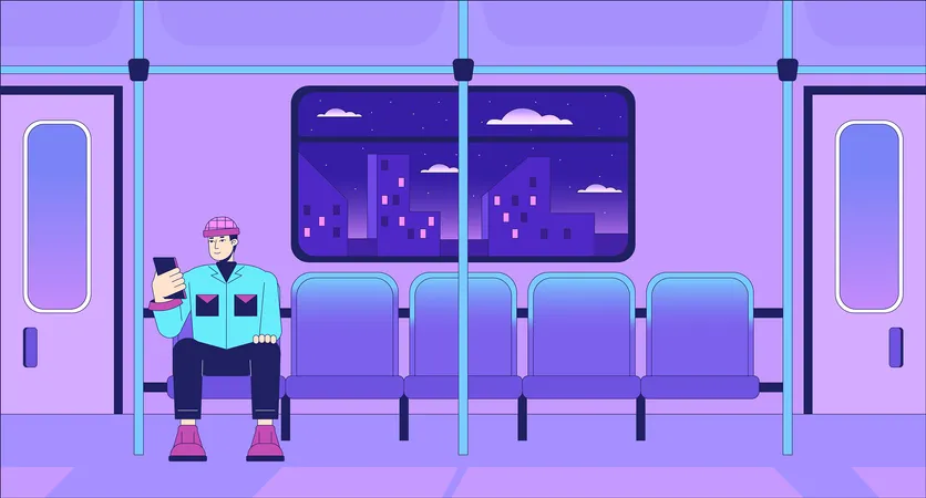 Commuter rail passenger lo fi chill wallpaper Illustration