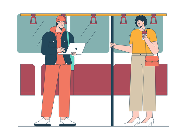 Commuter standing in train  Illustration