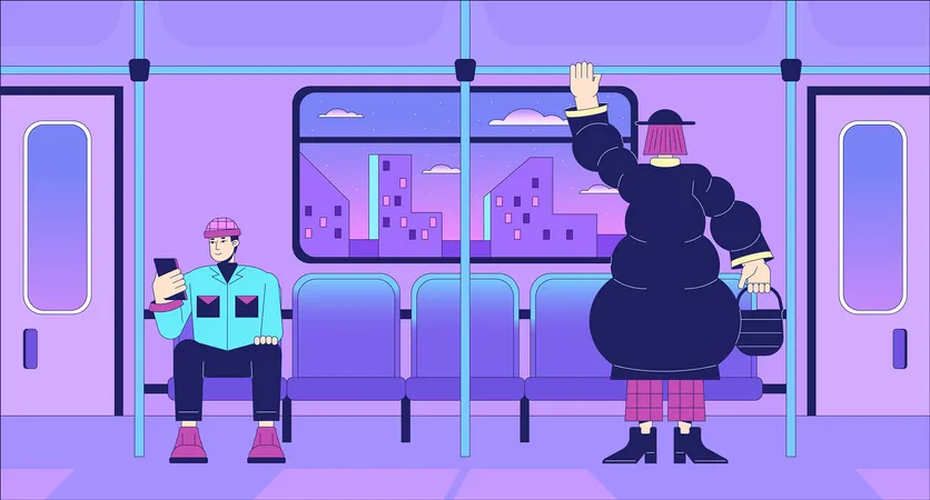 Commuter train lo fi chill wallpaper  Illustration