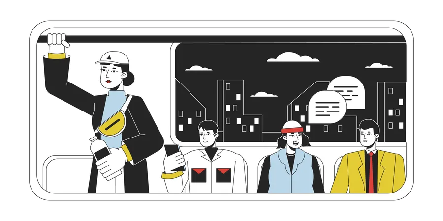 Commuters in metro wagon  Illustration