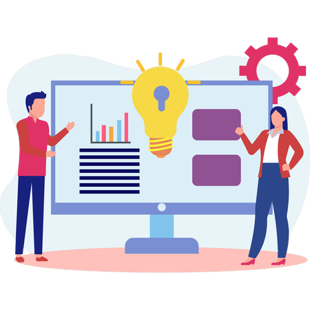 Compañeros de equipo trabajando en sus ideas.  Ilustración