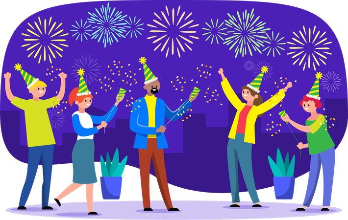 Gente celebrando el año nuevo  Ilustración