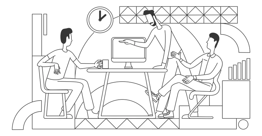 Compañeros de trabajo discutiendo estrategia empresarial  Ilustración