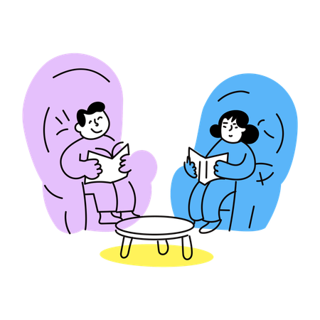 Parejas leyendo un libro juntos  Ilustración