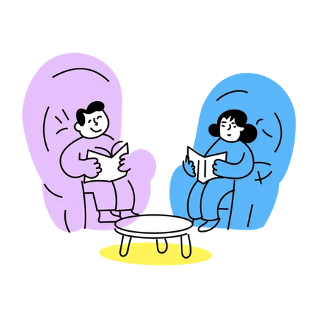 Parejas leyendo un libro juntos  Ilustración