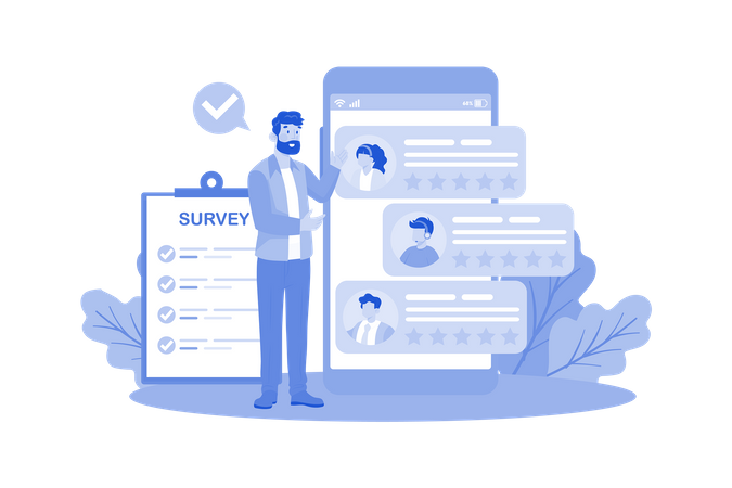 Companies conducting online surveys for customers feedback  Illustration