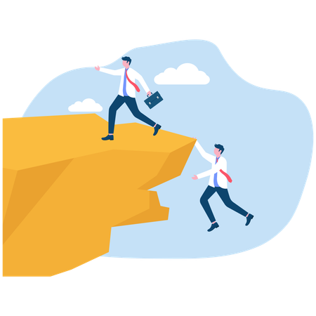 Companion falls off cliff businessman turns and leaves  Illustration