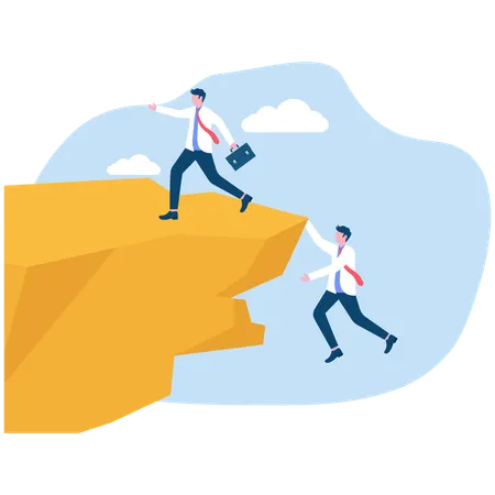 Companion falls off cliff businessman turns and leaves  Illustration