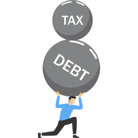 Company Burden Concept Businessman Carrying Many Big Stones With Word Debt Tax Loan On It Heavy Burden Concept Flat Vector Illustration Illustration
