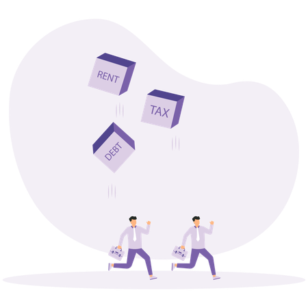 Company burden and carrying many big stones with word debt and tax  Illustration