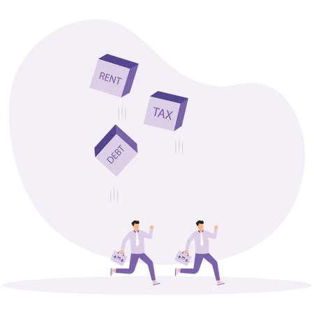 Company burden and carrying many big stones with word debt and tax  Illustration