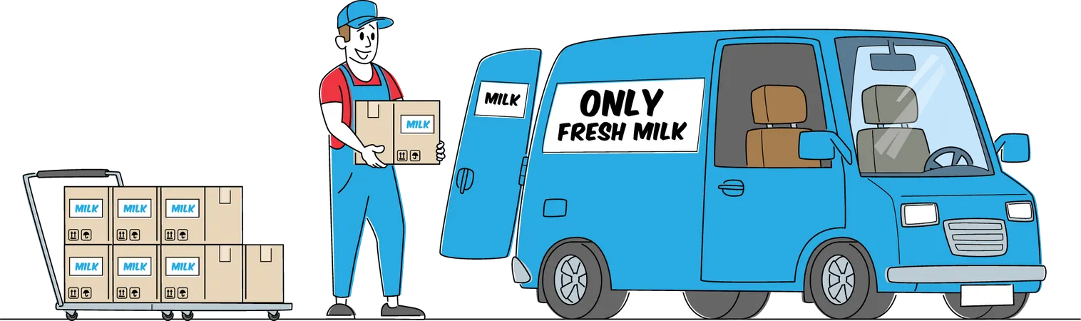 Company Delivering Milk by Car  Illustration