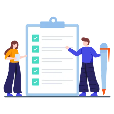 Company employees checking daily task list  Illustration