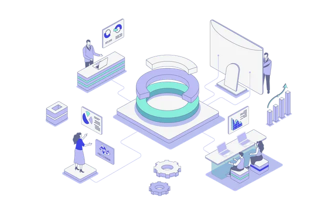 Company employees doing business analysis  Illustration