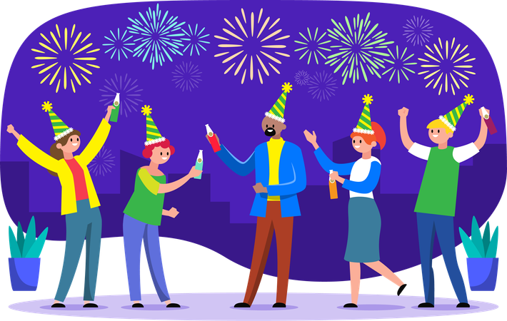 People having fun in New Year party  Illustration