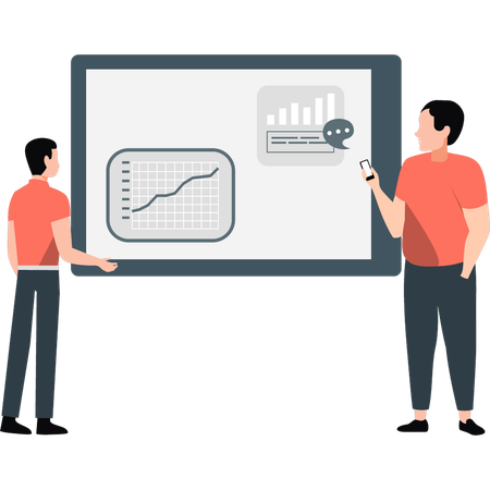 Company team discussing business development data  Illustration