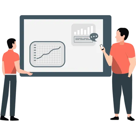 Company team discussing business development data  Illustration