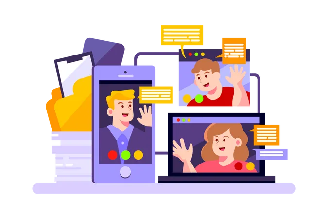 Company use online meeting for discussing their business  Illustration