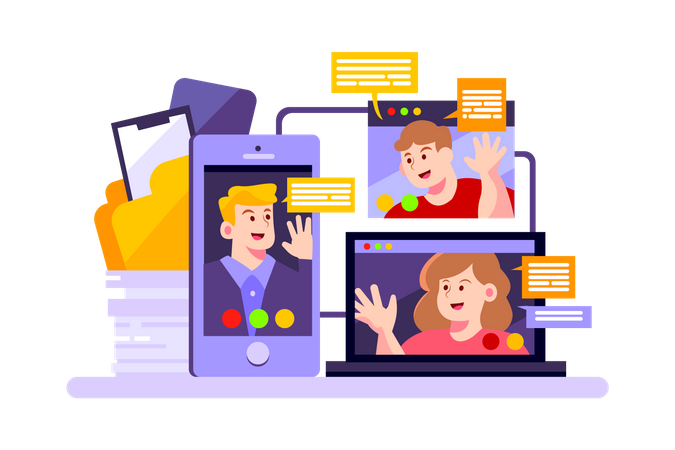 Company use online meeting for discussing their business  Illustration